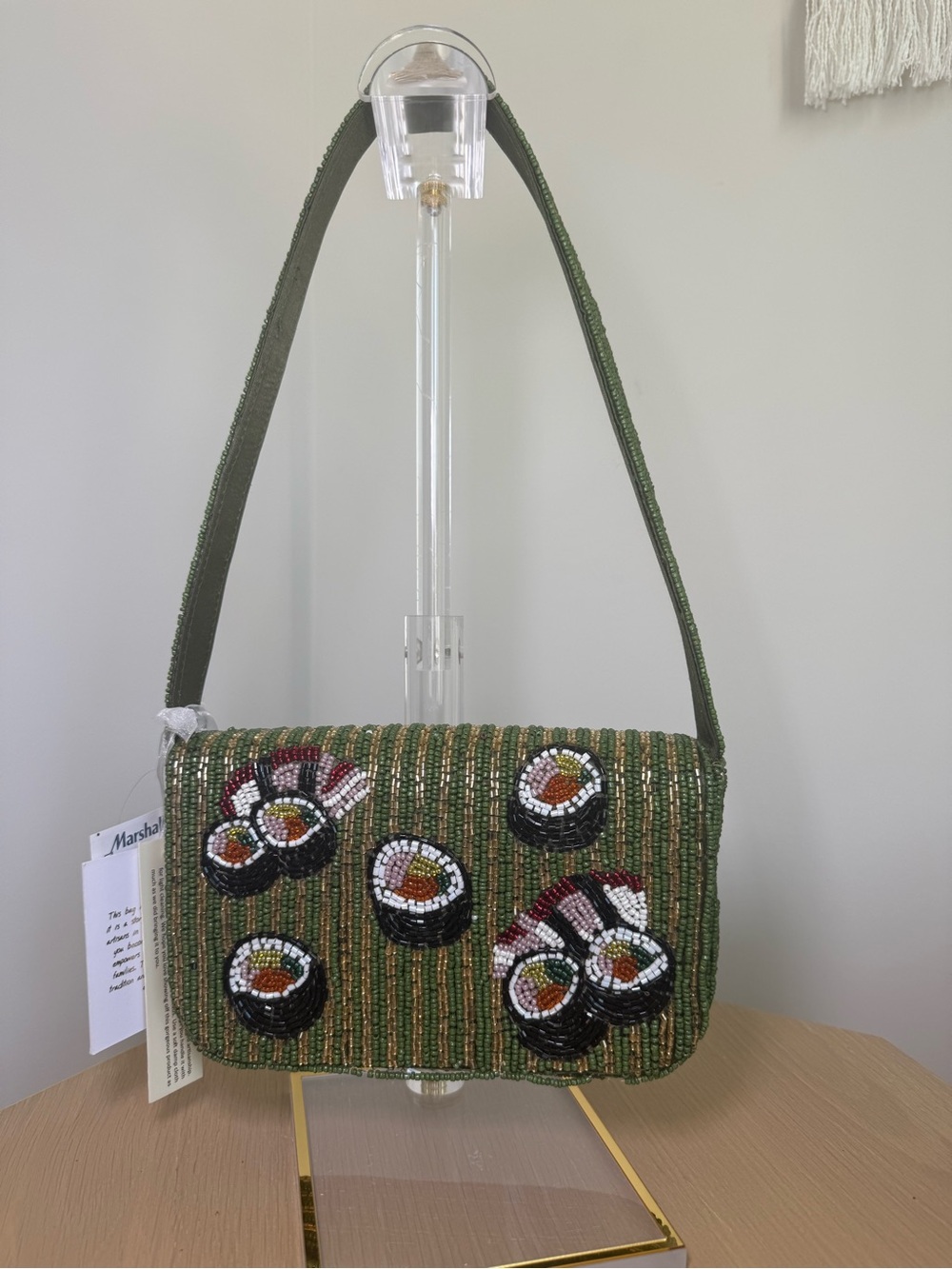 Green Beaded Sushi Motif Shoulder Bag